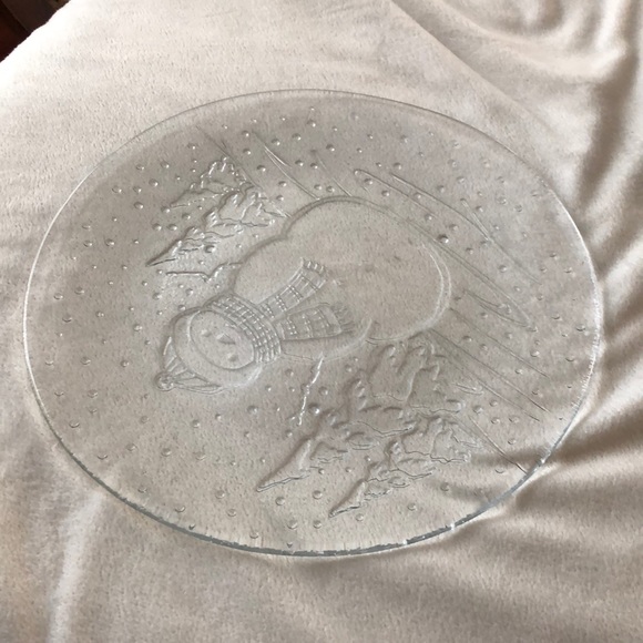 Libbey Glass Snowman Embossed Holiday Winter Clear Platter 12 3/4” Round - Picture 6 of 8